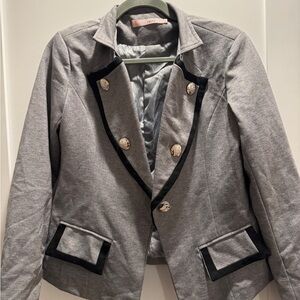 Chic Gray Blazer with Black Accents A